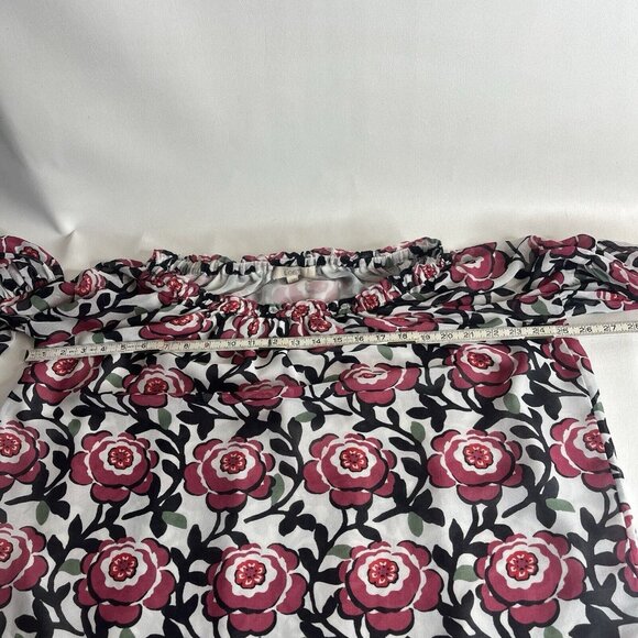 Loft Womens Blouse Top Size Large White Red Black Floral Flare Sleeve Peasant - Picture 7 of 9
